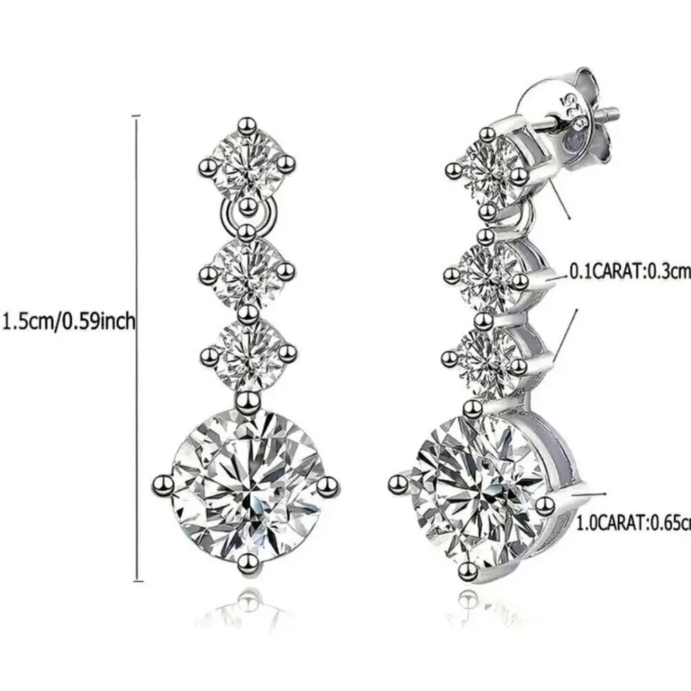 Moissanite Diamond Earrings Hanging Drop Studs 2.6 Ct Brilliant Round Cut